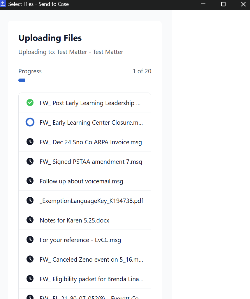 Send to Case Chrome extension interface